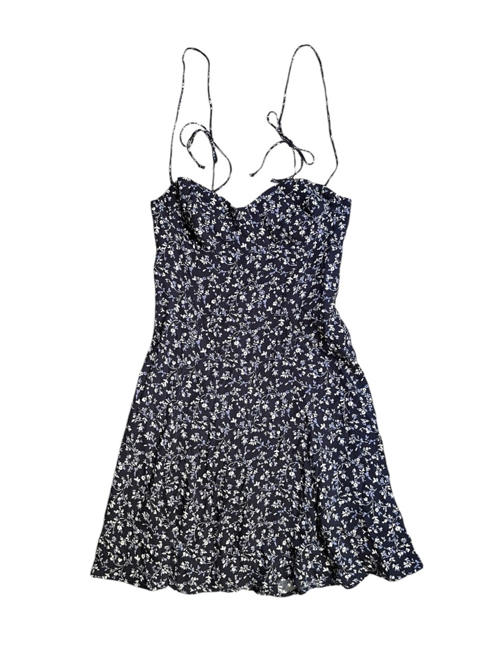 Reformation Saskia Navy Blue/White Floral Slip Mini Dress, sz 0 - Picture 4 of 10